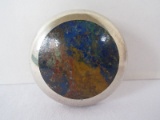 Stamped 925 Mexico Round Contemporary Design Brooch/Pendant w/ Polished Stone
