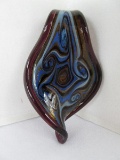 Stunning Murano Art Glass Hand Crafted Leaf Form Pendant Mottled Blues & Amethyst Colors