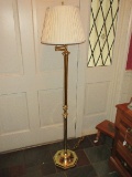 Brass Finish Swing Arm Floor Lamp w/ Pleated Shade & Octagon Base