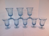 8 Fostoria Blue Jamestown Pattern Heavy Pressed Glass Iced Tea Goblets