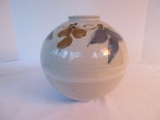 Southern Pottery Sphere Form Vase Artist Signed Base Foliage Berries Pattern