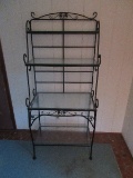 Classic Black Wrought Iron Baker's Rack w/ Glass Shelves Scroll/Ivy Leaves Design