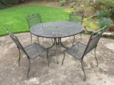 Black Wrought Iron Patio Table w/ 4 Chairs Flower & Leaf Design