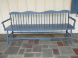 Painted Blue Spindle Back Bench w/ Arm Rest