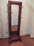 Early Empire Style Hall Tree Beveled Pier Mirror & Coat/Hat Hooks