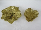 2 Virginia Metal Crafters Brass Foliage Leaves Design Dishes