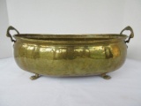 Brass Oval Shape Paw Footed Planter w/ Hammered Finish & Lions Head Accent Handles