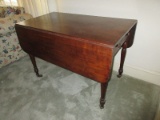 Early Stunning Single Board Top Drop Leaf Table w/ Dovetail Drawer on Ring Turned Legs
