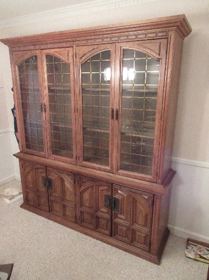 Bassett Furniture Italian Provincial Style Lighted China Cabinet, Glass Shelves