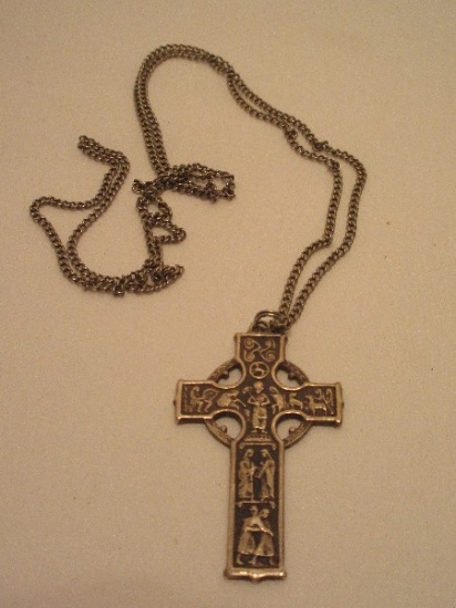 Sterling Celtic Cross Embossed Religious Design w/ Chain