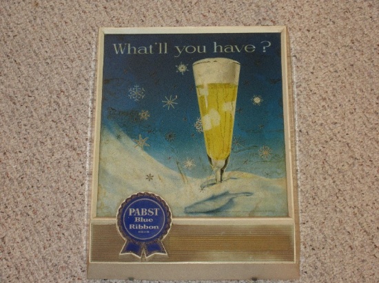 Vintage Pabst Blue Ribbon Beer Lighted Advertising Sign "What'll You Have?" Pilsner Beer Glass