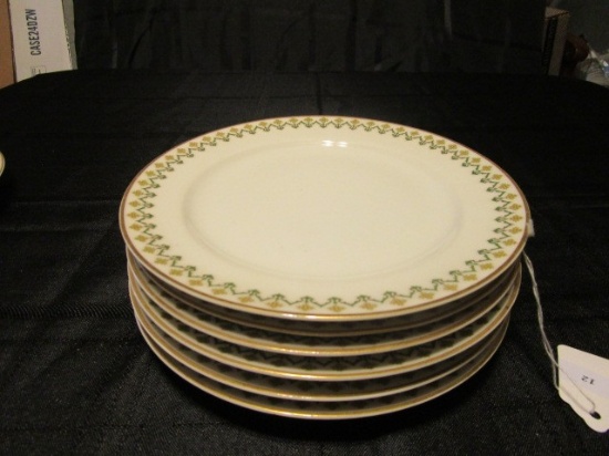 6 Haviland France Limoges Bread/Butter Plates Gilted Rim, Green Floral Pattern