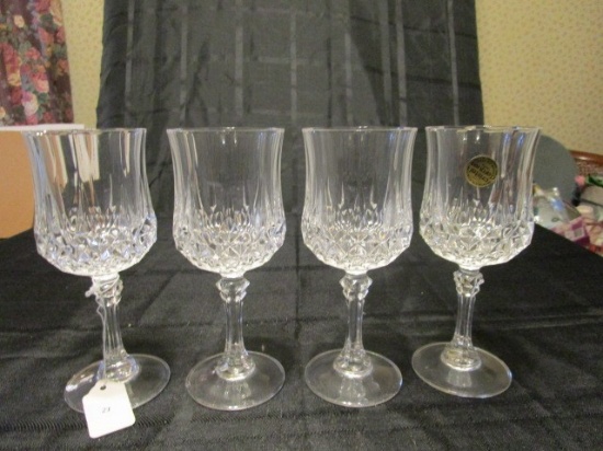 4 Diamond Cut Cristal d'Arques Genuine Lead Crystal Water Goblets