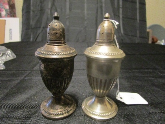 Pair - Sterling Weighted Salt/Pepper Shakers, Rope Trim, Urn Design