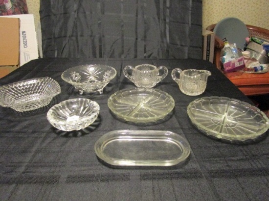 Lot - Glass Plates Lead Crystal Ash Tray, Prescut Bowl, Prescut Square Bowl