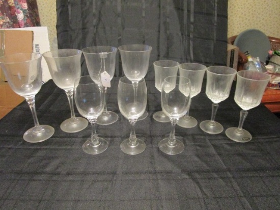 Crystal Glass Lot - 3 Wine Glass 7" H, 4 Wine Goblets 24% Lead Crystal, 4 Water Goblets