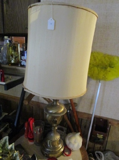 Brass Body Urn Design Lamp, Rope Trim, Scalloped Handled Base w/ Shade