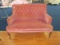 Pink Upholstered Entry Bench/Couch Pin Back, Curved Wooden Claw/Ball Feet