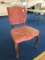 Pink Upholstered Pin Back Chair w/ Curved Wooden Feet, Bow Pediment