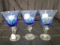 3 Blue Glass water Goblets w/ Beads/Candle Décor