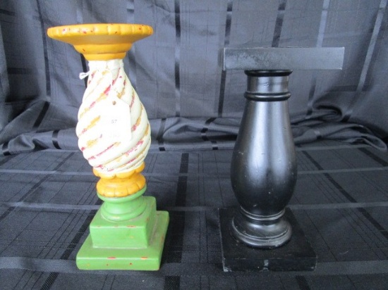 2 Raised Votive Candle Holders 1 Spindle Black 9" H, Twist Motif Design 10" H