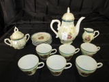 Jays Japan Bisque China Lot - 6 Saucers, 5 Cups, Creamer/Sugar, Kettle, Gilted Rim