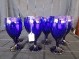 7 Blue Libby Glass Water Goblets