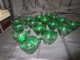 Emerald Green Glass 16 Cup w/ 1 Punch Bowl
