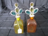 Yellow/Amber Glass Perfume Bottles w/ Green/Yellow Stone Stoppers 250ml on Base