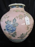 Asian Style Floral/Branch Motif Wide Body, Narrow Neck Ceramic Vase