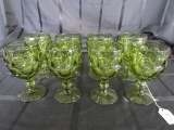 8 Emerald Glass Water Goblets w/ Stems Scalloped Design/Pattern