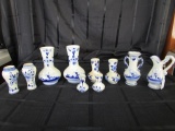 Lot - Blue Delft Deco Hand Painted Ceramics 2 Large Bud Vases 7