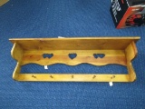 Wooden Wall Mounted Heart Motif Shelf w/ Coat Pegs, Curved Sides