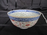 Asian Rice Bowl Blue/Floral Pattern