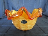 Murano Orange/Amber Art Glass Bowl Hand Made