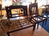 Vintage Wooden Chair Ornate Carved Oak Leaf Finial/Trim Sides, Rolled Arms, Spindle Feet