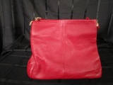 Coach Red Leather Ladies Hand Bag Brown Interior