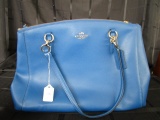 Coach Blue Leather Ladies Hand Bag 2 Zips Blue Interior