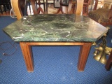 Green Marble Top Coffee Table w/ Grooved Wooden Legs