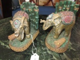 Pair - Elephant Design/Bamboo Back Book Ends Gilted © 1998