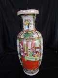 Large Ceramic Chinoiserie Vase Gilted Rim Ornate Painted Asian Motif/Design Scenes