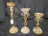 3 Ornate Design Antique Patina Votive Candle Holders