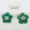 14K Yellow Gold Diamond, Si2-I1 0.15ct Leaf Shaped Carved Green Agate Earrings