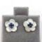 10K Yellow Gold Sapphire 0.46ct Mother Of Pearl Flower Jacket Earrings