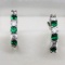 Silver Simulated Emerald Hoop Earrings