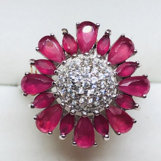 Silver Ruby Cubic Zirconia Ring Size 5.4