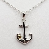 Gold Plated Silver Ship Anchor w/ Diamond Necklace