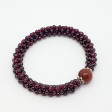 Silver Flexible Garnet & Red Agate Bead Bracelet