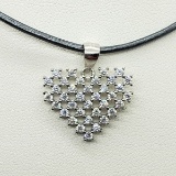 Silver Heart Shaped Cz Pendant w/ Cord Necklace