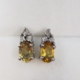 Silver Citrine & Diamond Earrings